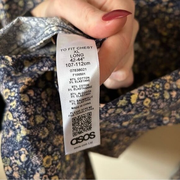 NWT ASOS Floral Print Men’s Button Down Collard Dress Shirt Size XL Long - Picture 6 of 8
